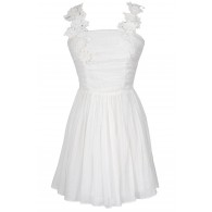 April Flowers Applique Strap Dress in Ivory